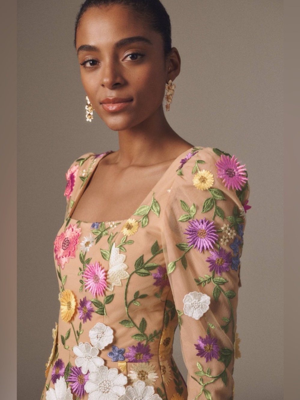 Helsi Ellen Puff-sleeve 3d Floral A-line Mini Dress In Brown size XS Preloved - Picture 4 of 10